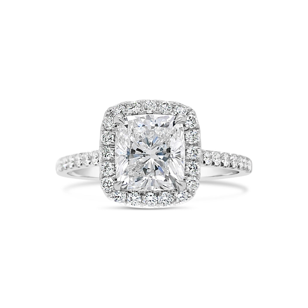 Cushion Halo Diamond Engagement Ring  -18K weighting 2.62 GR  - 36 round diamonds totaling .33 carats
