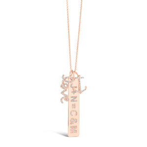 Small Diamond ‘Love’ Script Pendant Necklace  - 14K gold weighing 1.10 grams.  - 41 round diamonds totaling 0.22 carats.