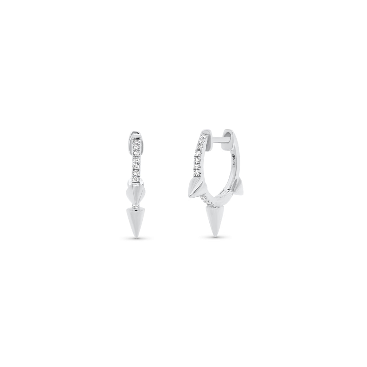 Diamond Spike Huggie Earrings - 14K white gold weighing 2.18 grams  - 20 round diamonds totaling 0.05 carats