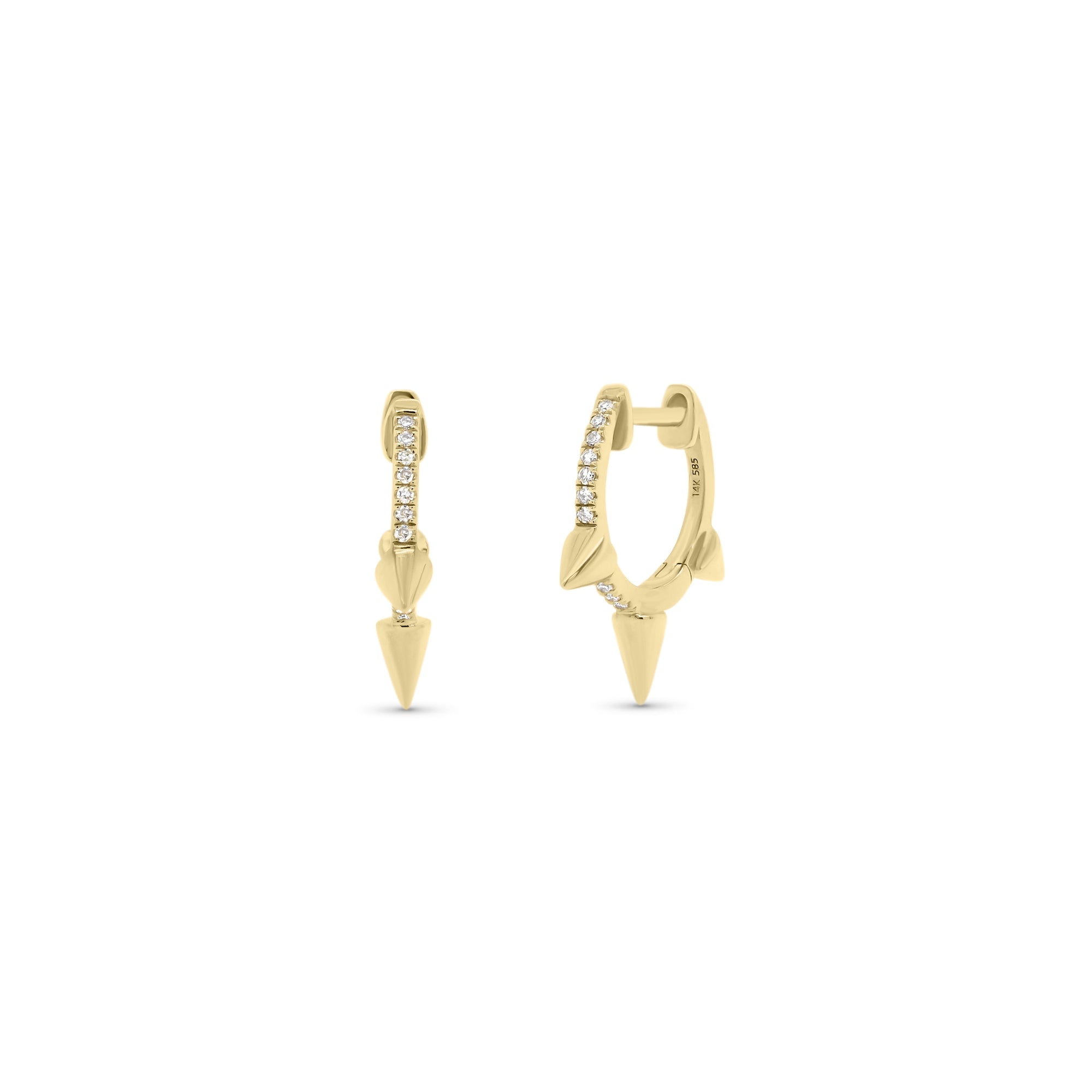 Diamond Spike Huggie Earrings - 14K yellow gold weighing 2.18 grams  - 20 round diamonds totaling 0.05 carats