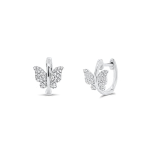 Diamond butterfly huggie earrings - 14K gold weighing 2.08 grams  - 80 round diamonds totaling 0.18 carats