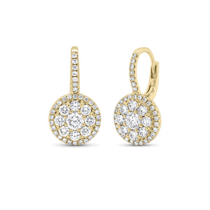 Diamond Round Cluster Lever-Back Earrings  - 18K gold weighing 4.97 grams  - 84 round diamonds totaling 1.61 carats
