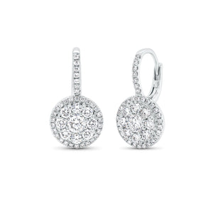 Diamond Round Cluster Lever-Back Earrings  - 18K gold weighing 4.97 grams  - 84 round diamonds totaling 1.61 carats