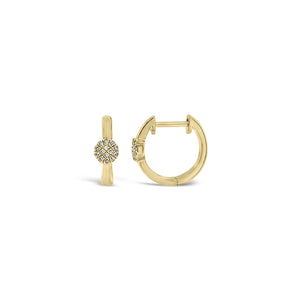 Gold Huggie Earrings With Diamond Centers - 14K gold weighing 1.68 grams  - 28 round diamonds totaling 0.07 carats