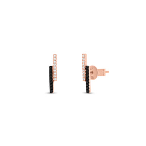 Contrasting Diamond Double Bar Stud Earrings - 14K rose gold weighing 0.98 grams - 36 round diamonds totaling 0.08 carats