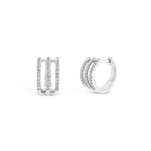 Diamond Triple-Row Huggie Earrings - 14K gold weighing 2.38 grams  - 66 round diamonds totaling 0.18 carats