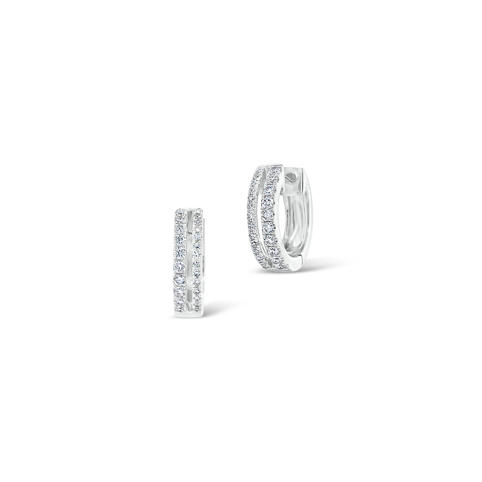 Diamond Double Row Huggie Earrings - 14K gold weighing 2.50 grams total   - 48 round diamonds weighing 0.26 carats