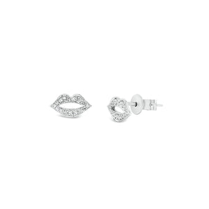 Diamond / Rubies Lips Stud Earrings - 14K white gold weighing 1.08 grams - 36 round diamonds totaling 0.07 carats