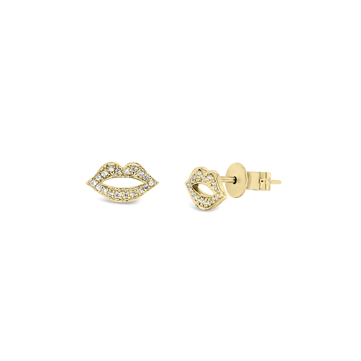 Diamond / Rubies Lips Stud Earrings - 14K yellow gold weighing 1.08 grams - 36 round diamonds totaling 0.07 carats