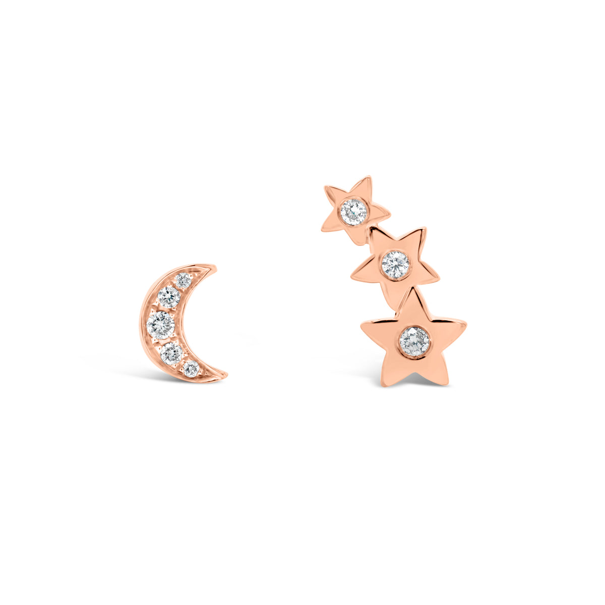 Diamond Moon & Star Crawler Earrings - 14K gold weighing 1.37 grams - 8 round diamonds totaling 0.09 carats