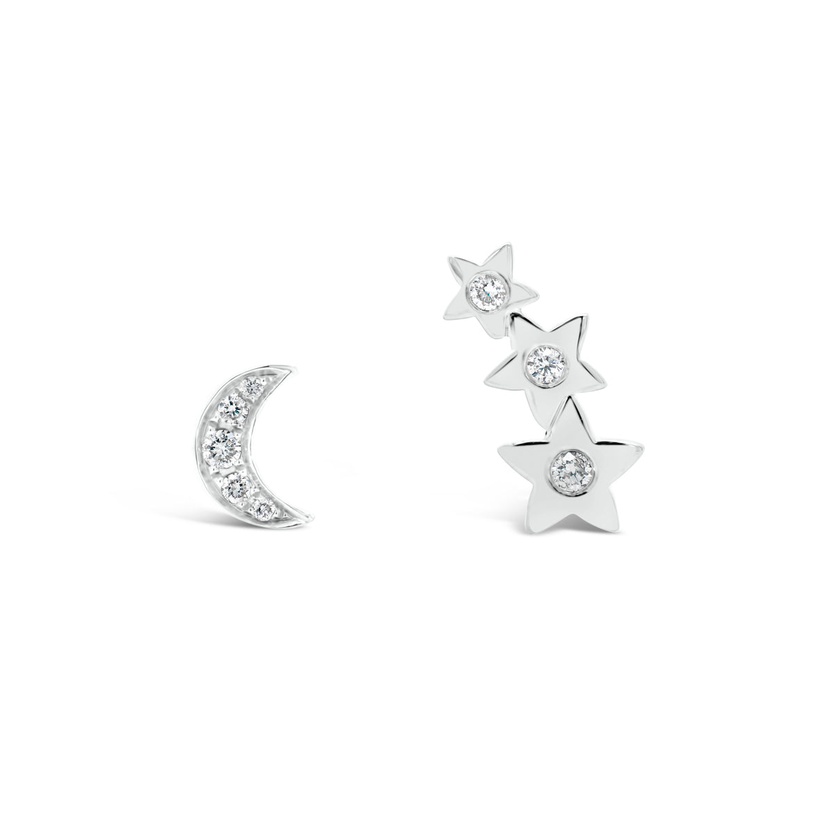 Diamond Moon & Star Crawler Earrings - 14K gold weighing 1.37 grams - 8 round diamonds totaling 0.09 carats