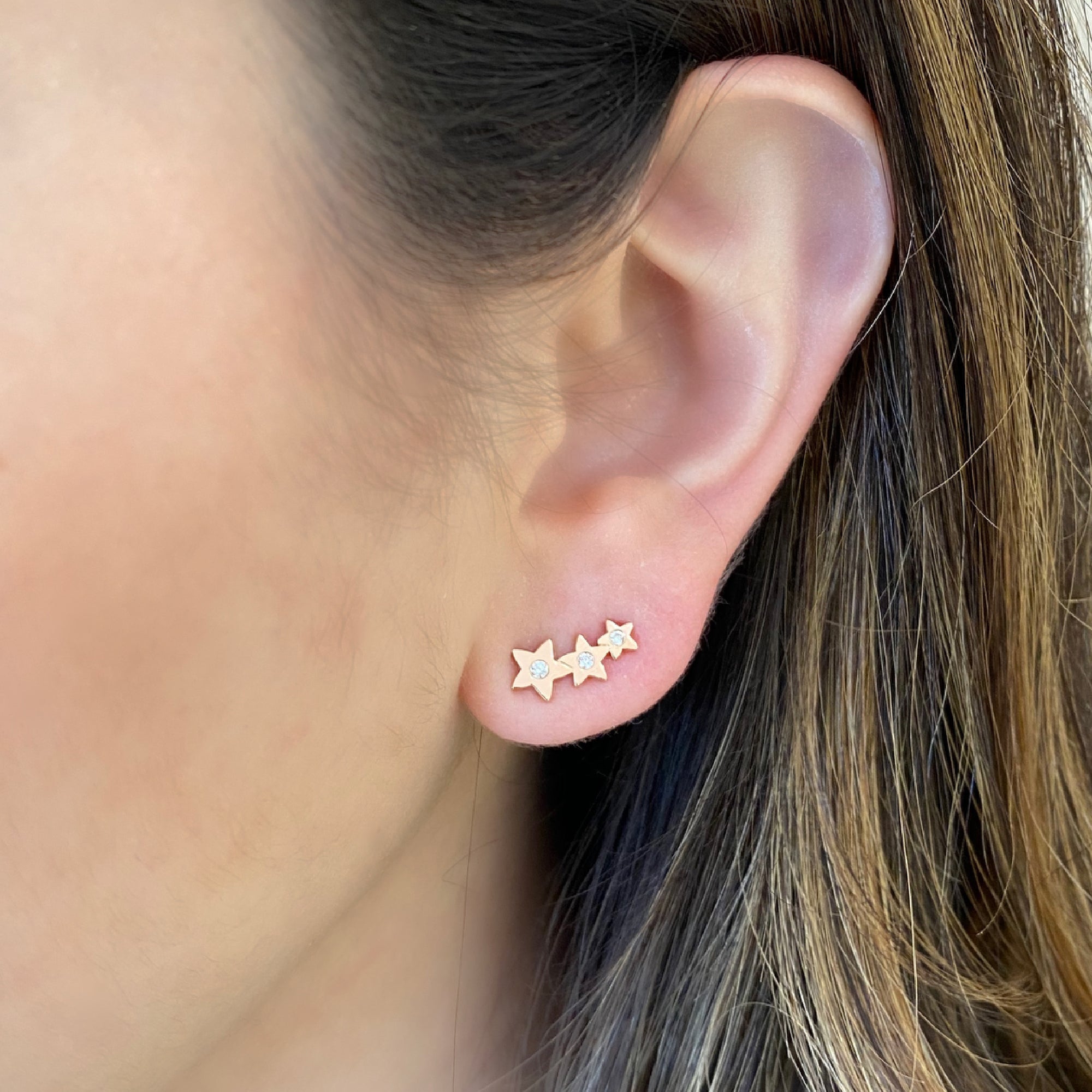 Diamond Moon & Star Crawler Earrings - 14K gold weighing 1.37 grams - 8 round diamonds totaling 0.09 carats