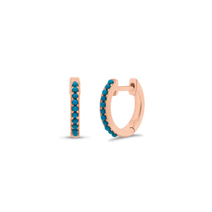 Turquoise Cabochon Huggie Earrings - 14K gold weighing 1.73 grams  - 22 turquoise cabochons totaling 0.23 carats