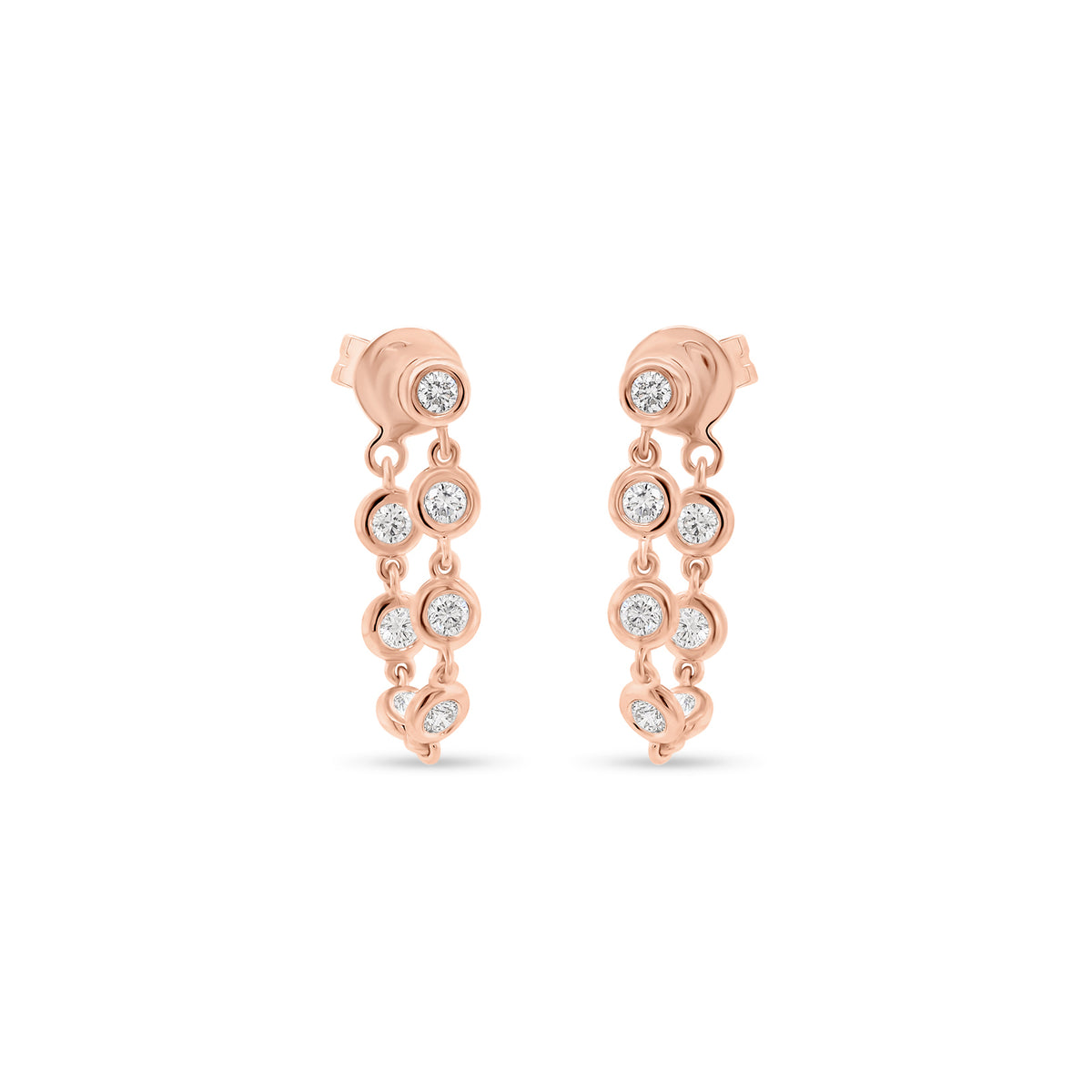 Diamond bezel front-back earrings- 14K gold weighing grams 1.84 grams  - 14 round diamonds totaling .37 carats