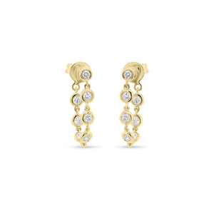 Diamond bezel front-back earrings- 14K gold weighing grams 1.84 grams  - 14 round diamonds totaling .37 carats
