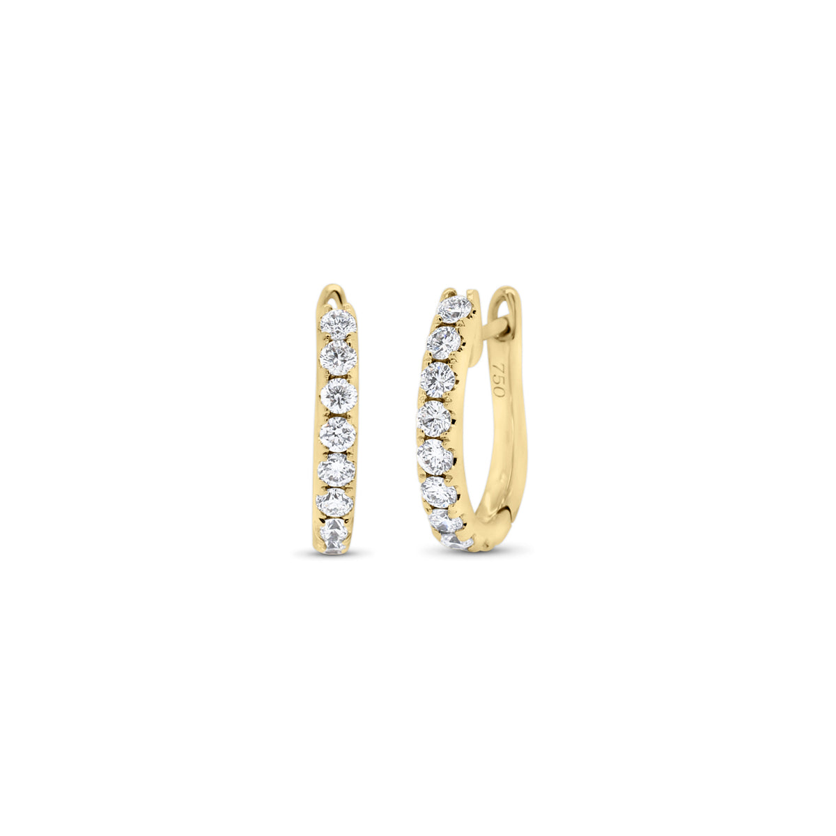 Diamond medium simple huggie earrings - 18K gold weighing 2.11 grams  - 18 round diamonds totaling 0.46 carats