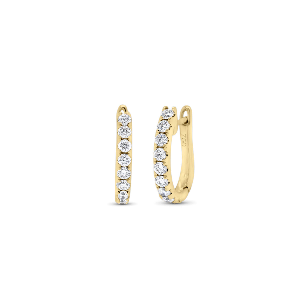Diamond medium simple huggie earrings - 18K gold weighing 2.11 grams  - 18 round diamonds totaling 0.46 carats