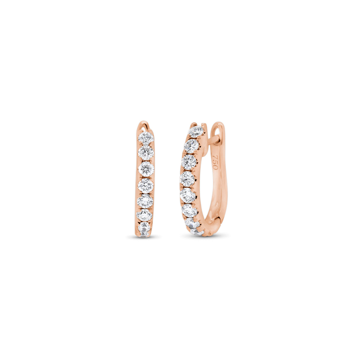 Diamond medium simple huggie earrings - 18K gold weighing 2.11 grams  - 18 round diamonds totaling 0.46 carats\