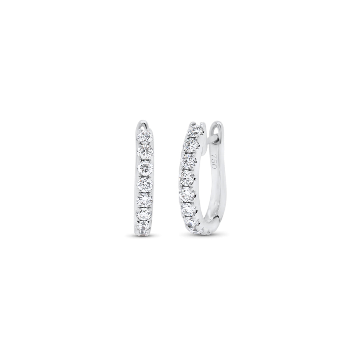 Diamond medium simple huggie earrings - 18K gold weighing 2.11 grams  - 18 round diamonds totaling 0.46 carats