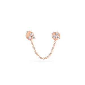 Diamond Trio Double Stud Earring - 14K rose gold weighing 0.98 grams - 6 round diamonds totaling 0.13 carats