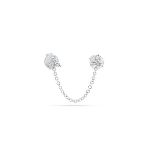 Diamond Trio Double Stud Earring - 14K white gold weighing 0.98 grams - 6 round diamonds totaling 0.13 carats