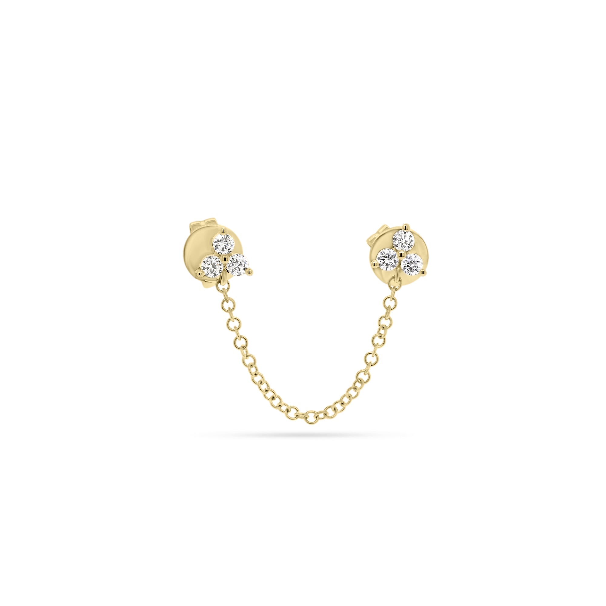 Diamond Trio Double Stud Earring - 14K yellow gold weighing 0.98 grams - 6 round diamonds totaling 0.13 carats