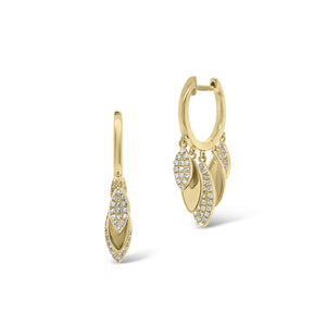 Gold huggies with diamond teardrops - 14K gold weighing 3.87 grams  - 127 round diamonds with a 0.27 total carat weight