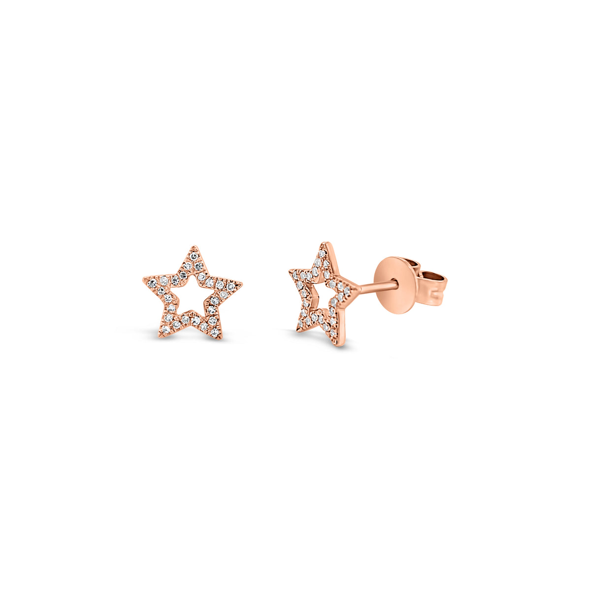 Diamond Open Star Stud Earrings - 14K gold weighing 1.22 grams - 50 round diamonds totaling 0.12 carats