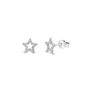 Diamond Open Star Stud Earrings - 14K gold weighing 1.22 grams - 50 round diamonds totaling 0.12 carats