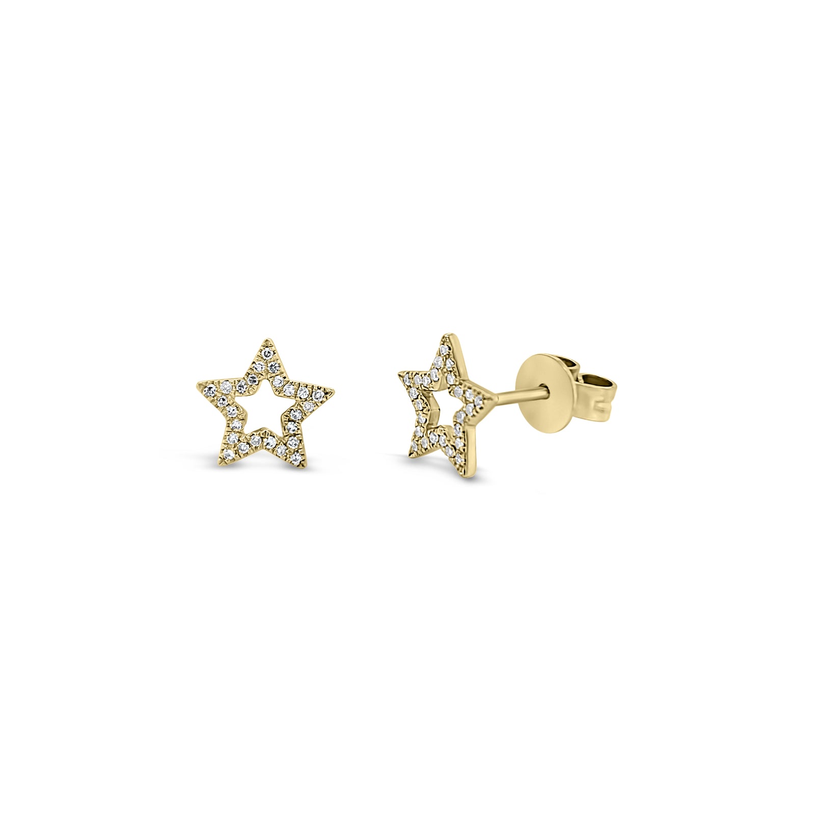 Diamond Open Star Stud Earrings - 14K gold weighing 1.22 grams - 50 round diamonds totaling 0.12 carats