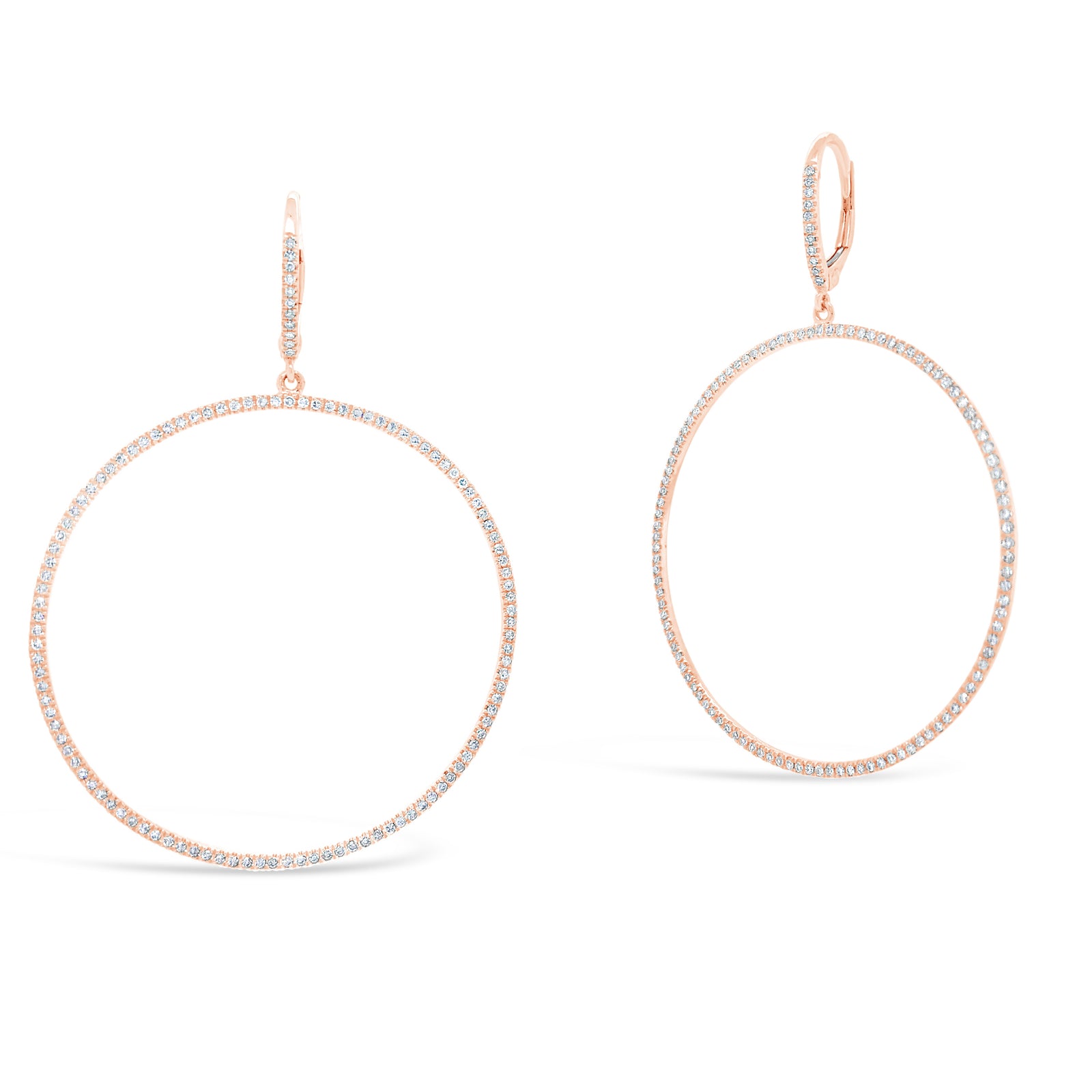 Diamond hoop dangle earrings -14K gold weighing 4.07 grams  -240 round diamonds totaling 0.69 carats
