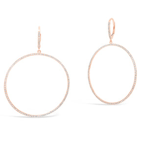 Diamond hoop dangle earrings -14K gold weighing 4.07 grams  -240 round diamonds totaling 0.69 carats
