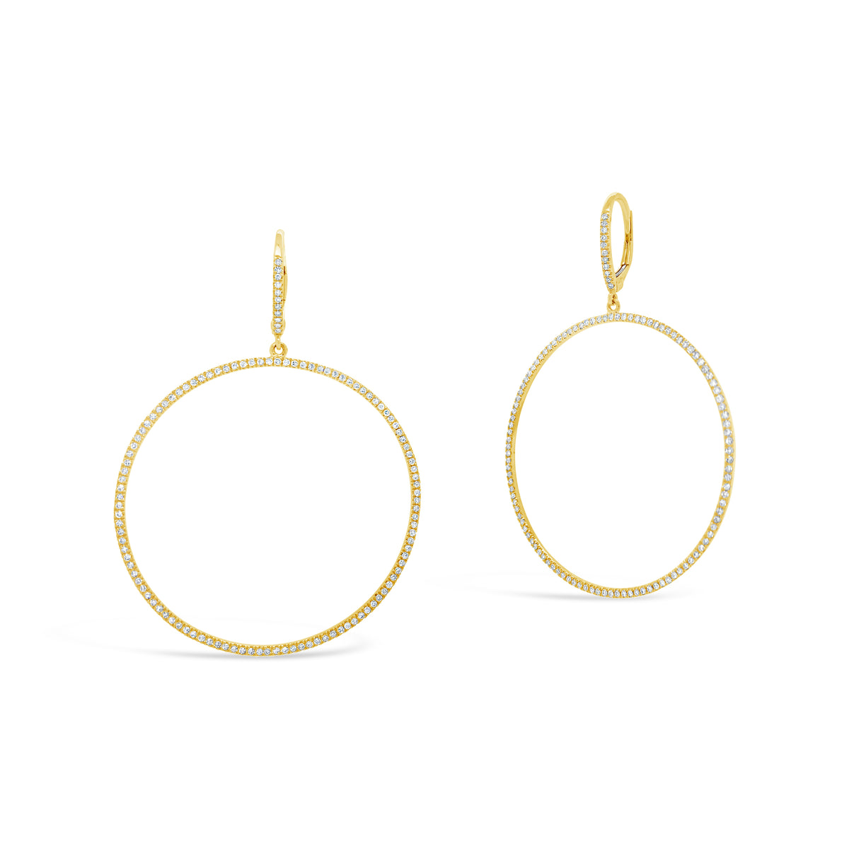 Diamond hoop dangle earrings -14K gold weighing 4.07 grams  -240 round diamonds totaling 0.69 carats