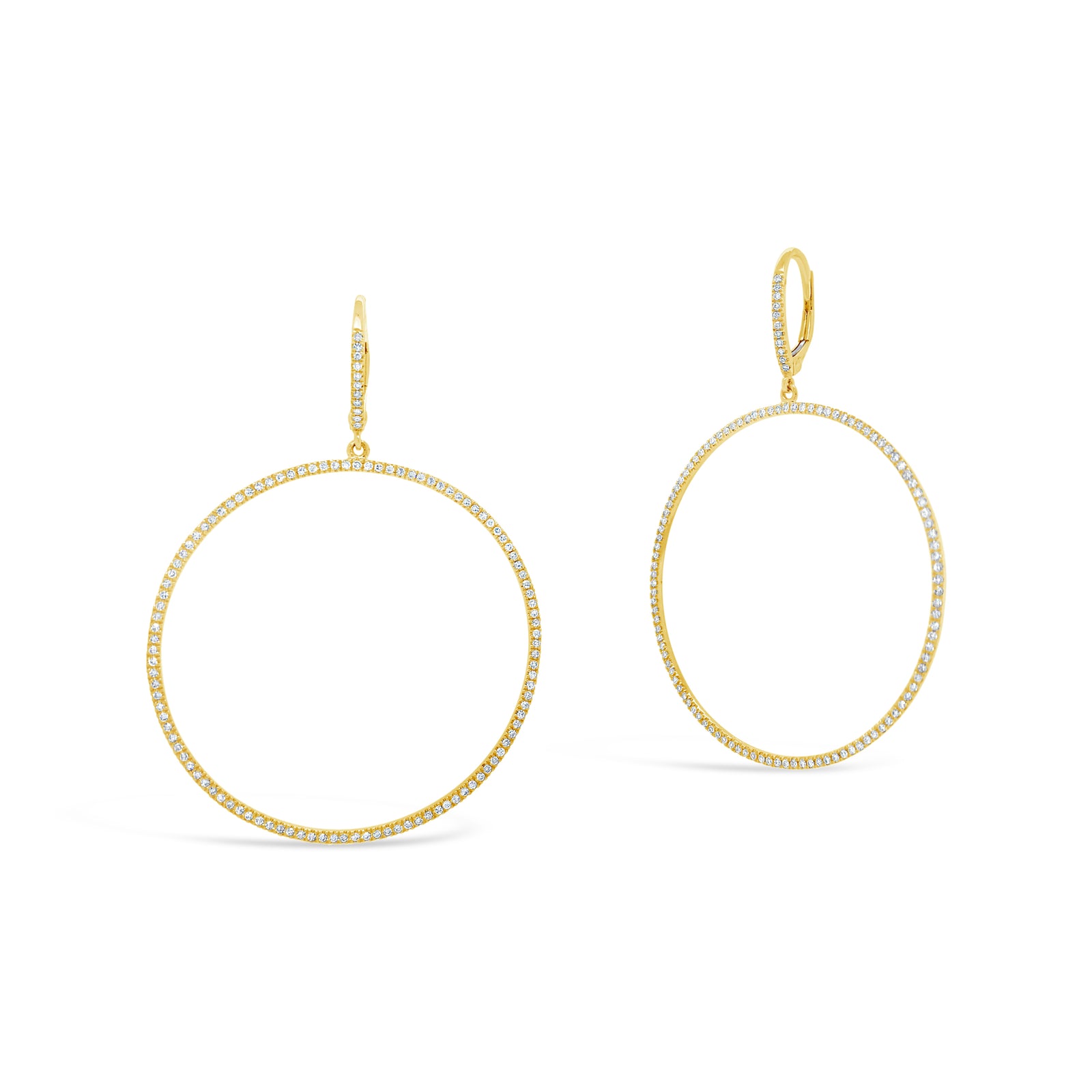 Diamond hoop dangle earrings -14K gold weighing 4.07 grams  -240 round diamonds totaling 0.69 carats