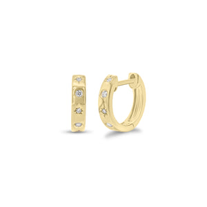 Diamond Star & Moon Huggies - 14K yellow gold weighing 2.29 grams  - 10 round diamonds weighing 0.08 carats