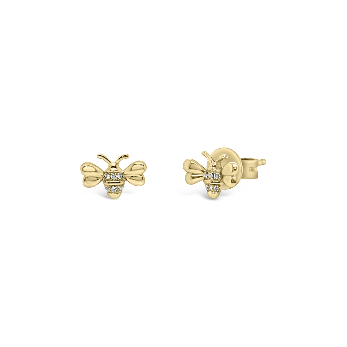 Diamond Bee Stud Earrings - 14K yellow gold weighing 1.03 grams - 12 round diamonds totaling 0.02 carats.