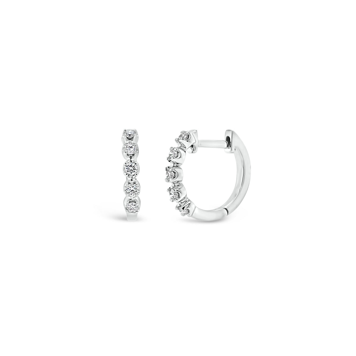 Diamond 5-Stone Huggie Earrings - 14K gold weighing 1.54 grams  - 10 round diamonds totaling 0.16 carats