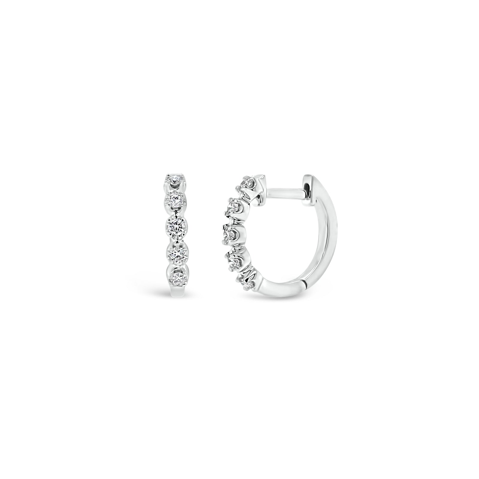 Diamond 5-Stone Huggie Earrings - 14K gold weighing 1.54 grams  - 10 round diamonds totaling 0.16 carats
