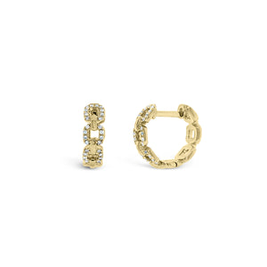 Diamond Chain Huggie Earrings - 14K yellow gold weighing 2.80 grams  - 52 round diamonds totaling 0.12 carats