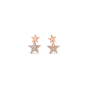 Diamond & Gold Star Crawler Earrings -14K rose gold weighing 1.76 grams -32 round diamonds totaling 0.07 carats