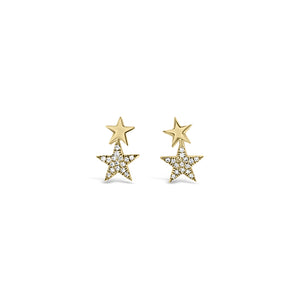 Diamond & Gold Star Crawler Earrings -14K yellow gold weighing 1.76 grams -32 round diamonds totaling 0.07 carats
