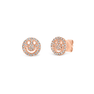 Diamond Smiley Face Stud Earrings - 14K gold weighting 1.55 grams. - 60 Round diamonds totaling .17 carat weight