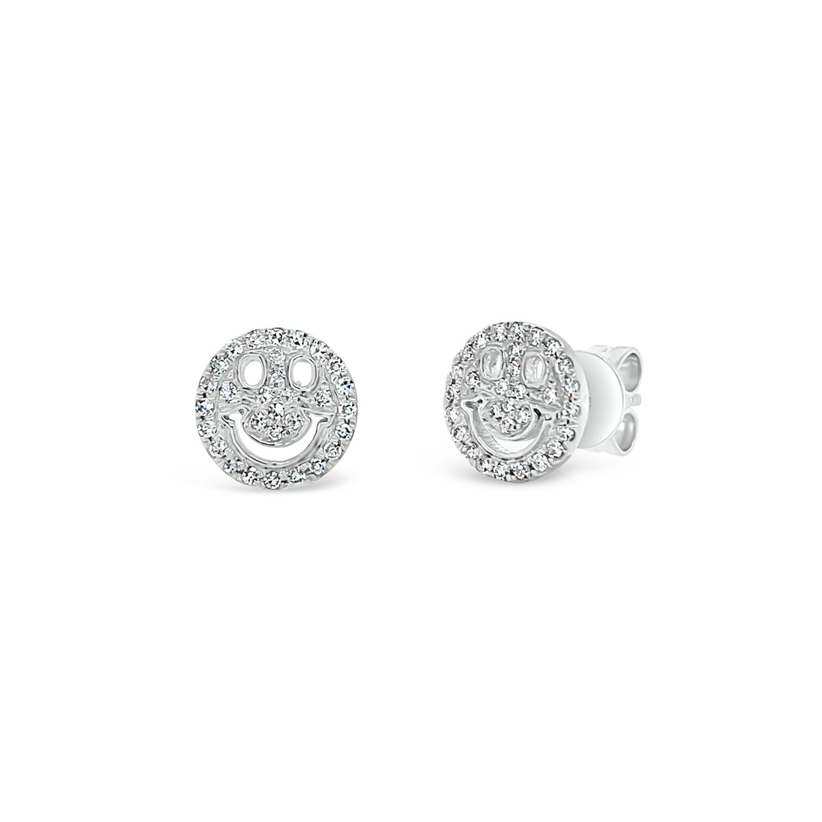 Diamond Smiley Face Stud Earrings - 14K gold weighting 1.55 grams. - 60 Round diamonds totaling .17 carat weight