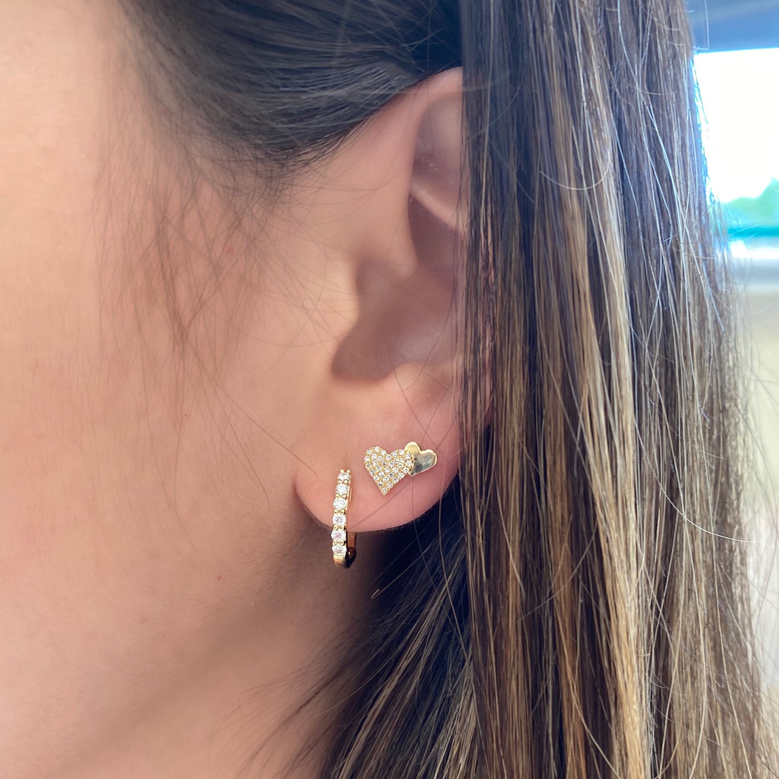 Diamond Double Heart Climbers - 14K gold weighing 1.92 grams - 0.14 total carat weight on diamonds.