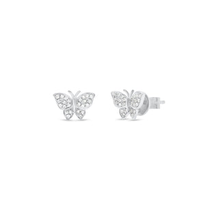 Diamond Butterfly Stud Earrings - 14K white gold weighing 1.30 grams - 48 round diamonds totaling 0.11 carats