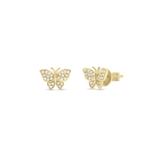 Diamond Butterfly Stud Earrings - 14K yellow gold weighing 1.30 grams - 48 round diamonds totaling 0.11 carats