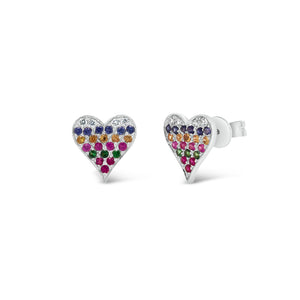 Rainbow Heart Stud Earrings - 14k white gold weighing 1.99 grams - 0.54 total carat weight (multicolor gemstones) - 0.09 total carat weight (diamonds)