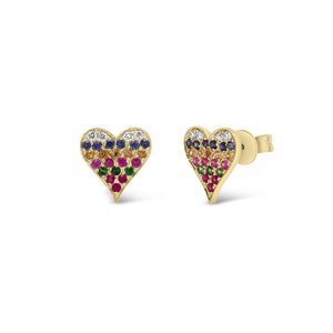 Rainbow Heart Stud Earrings - 14k yellow gold weighing 1.99 grams - 0.54 total carat weight (multicolor gemstones) - 0.09 total carat weight (diamonds)