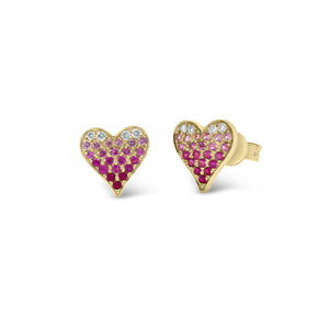 Pink Sapphire & Diamond Heart Stud Earrings - 14k yellow gold weighing 1.99 grams - 0.56 total carat weight (pink sapphires) - 0.09 total carat weight (diamonds)
