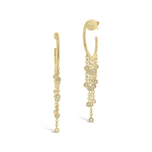 Gold hoop earrings with bezel set diamond drops - 14K gold weighing 4.60 grams   - 28 round stones with 0.28 total carat weight
